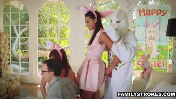 Cute teen Avi Love surprises easter bunny with wet pussy
